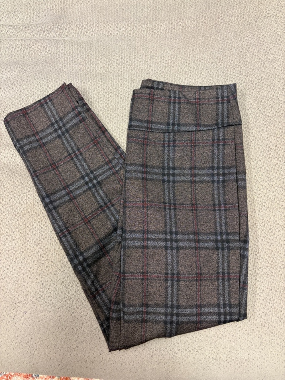 Zac & Rachel Brown Plaid Trousers with Gray and Red Accents